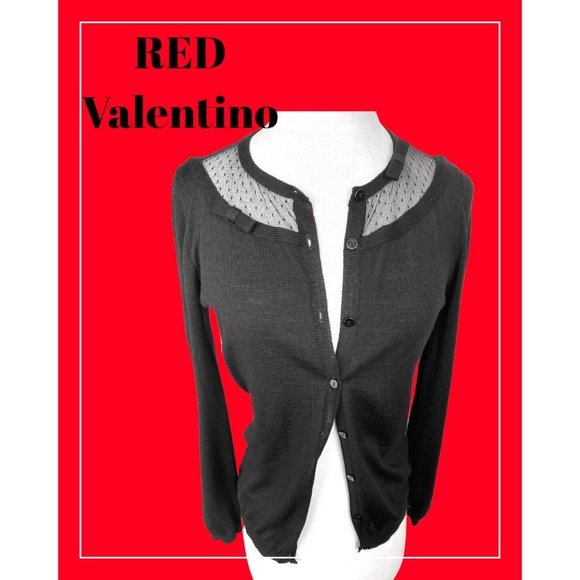 RED Valentino Sweaters - RED VALENTINO BLACK CARDI WITH LACE INSETS (SZ. SM) (EUC)
